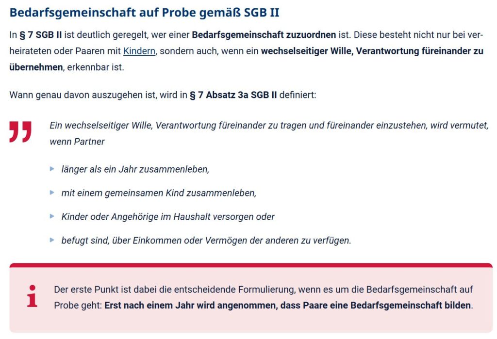 Bedarfsgemeinschaft auf Probe